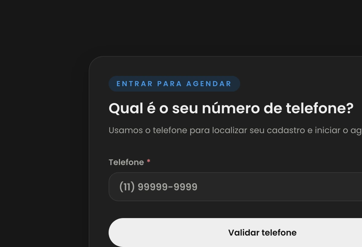 Página pública de agendamento da barbearia, na etapa em que o cliente informa o telefone