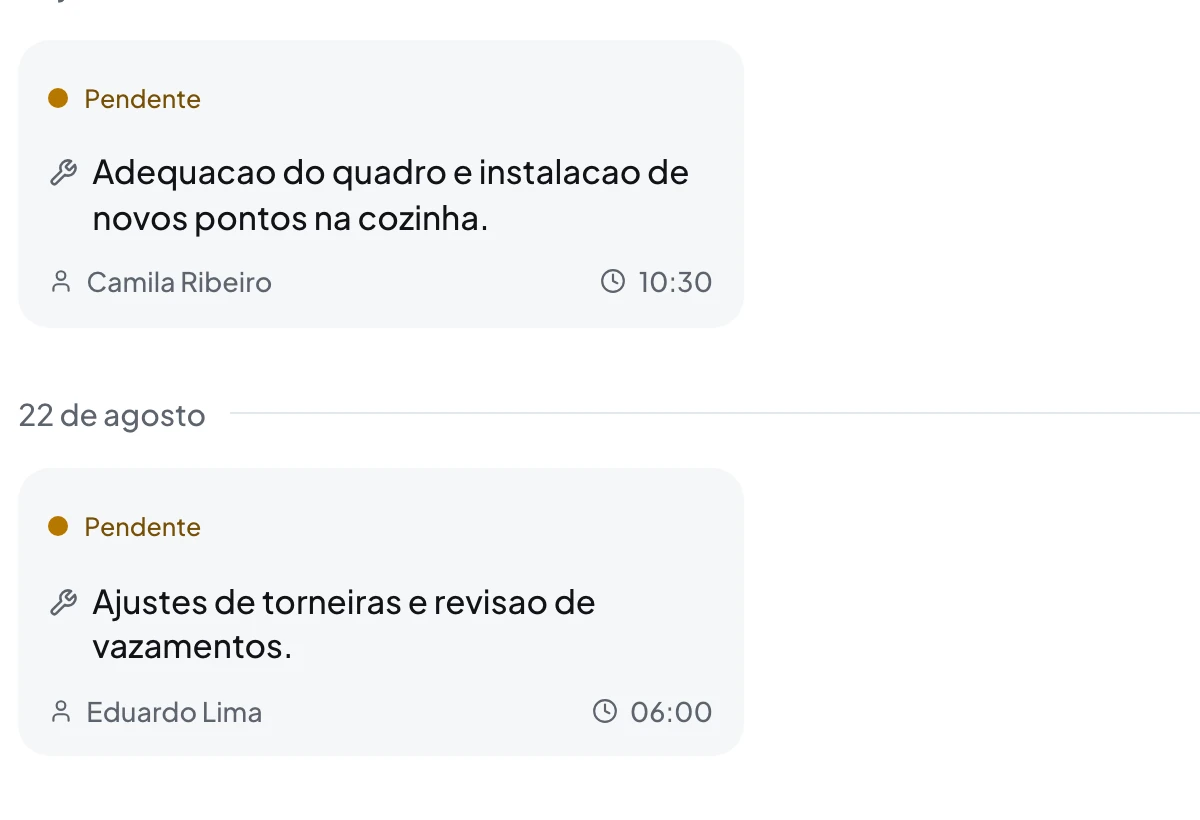 Agenda do Ordora com serviços agendados ao longo da semana