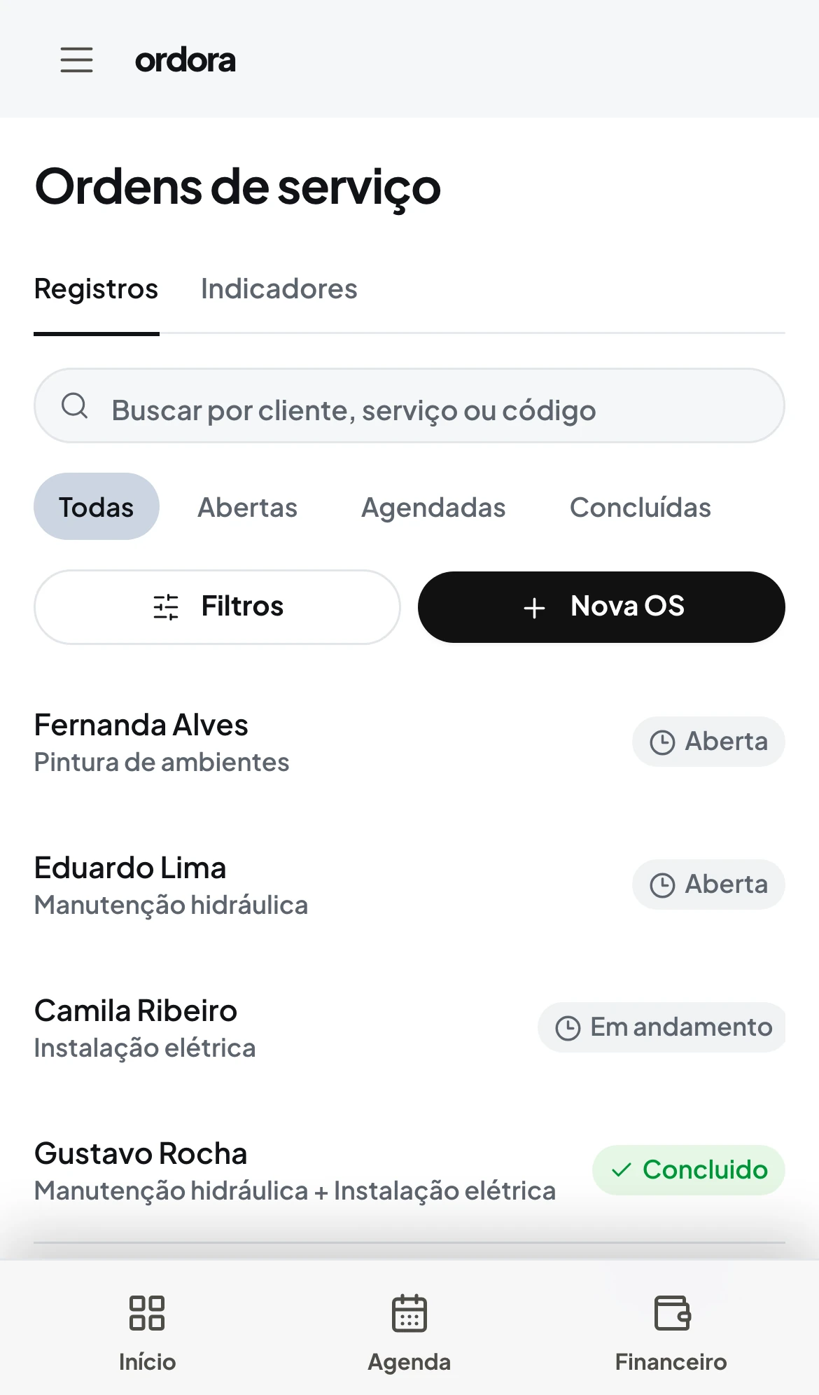 Detalhe de uma ordem de serviço do Ordora no celular
